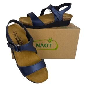 Naot Pamela Strappy Sandal Womens's 6 EU37 Polar Sea Leather Cork Adjustable